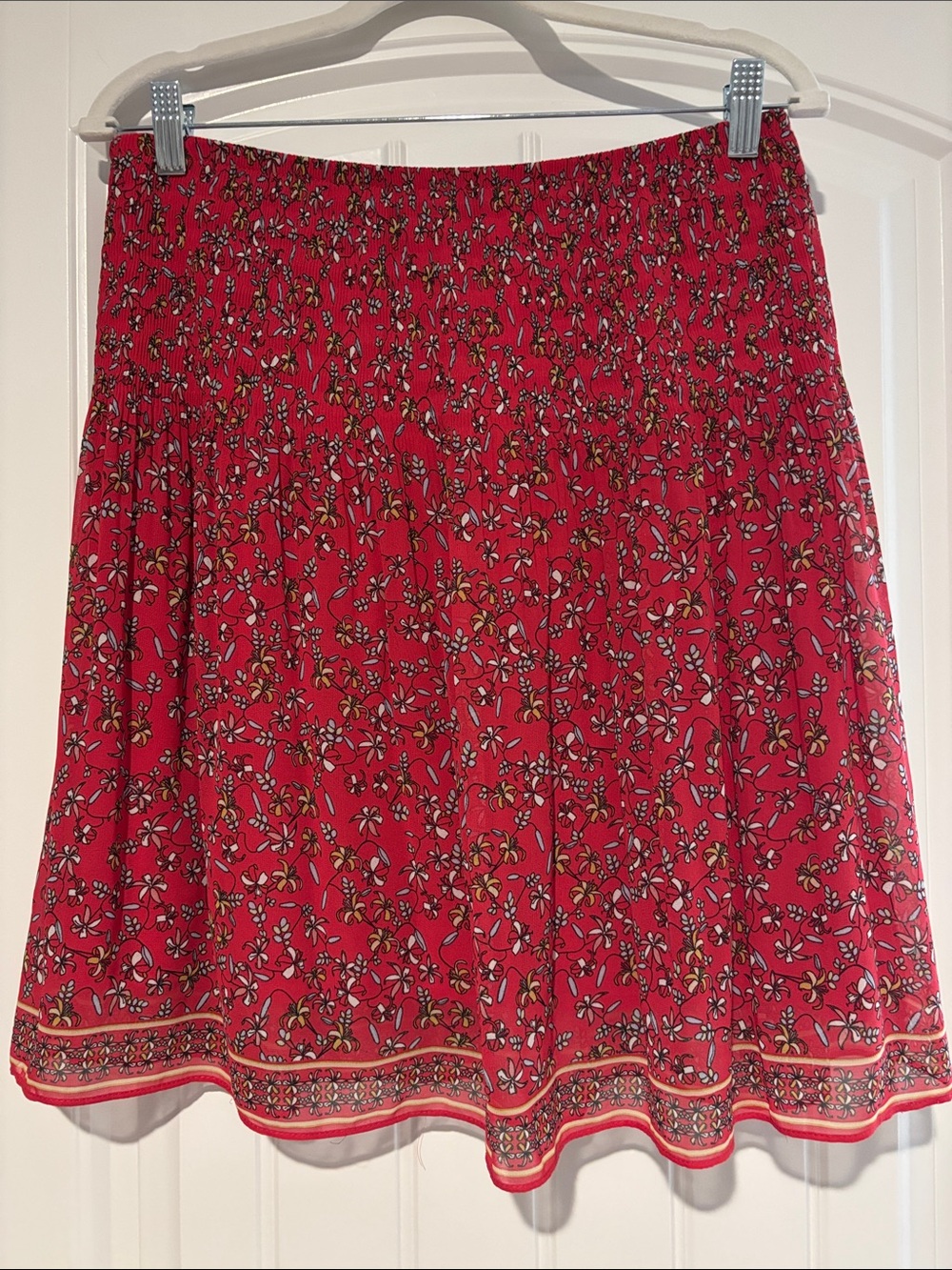 Max Studio Red Floral Smocked Waist Skater Skirt